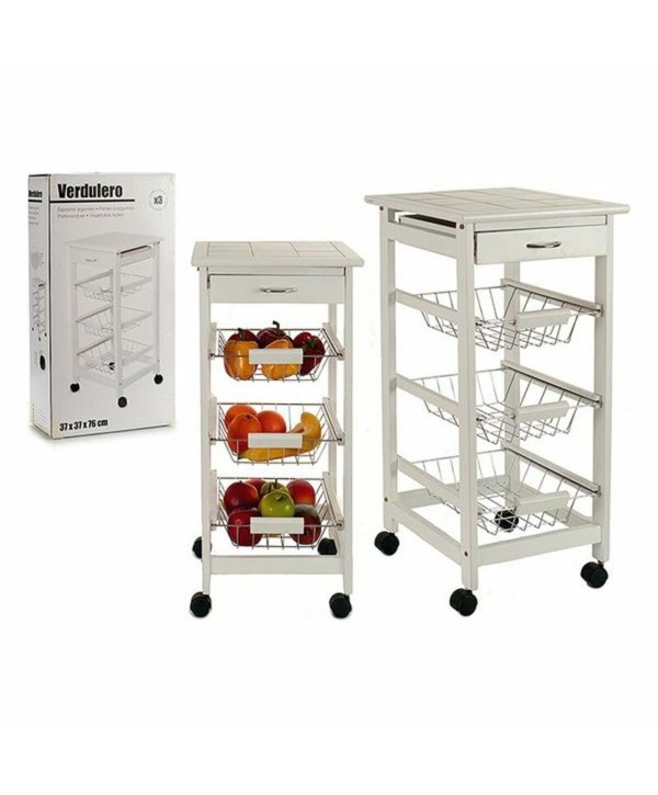 Vegetable trolley Kinvara JWKT-3035 White Metal Pine Tile 37 x 76 x 37 cm 3 tier stand