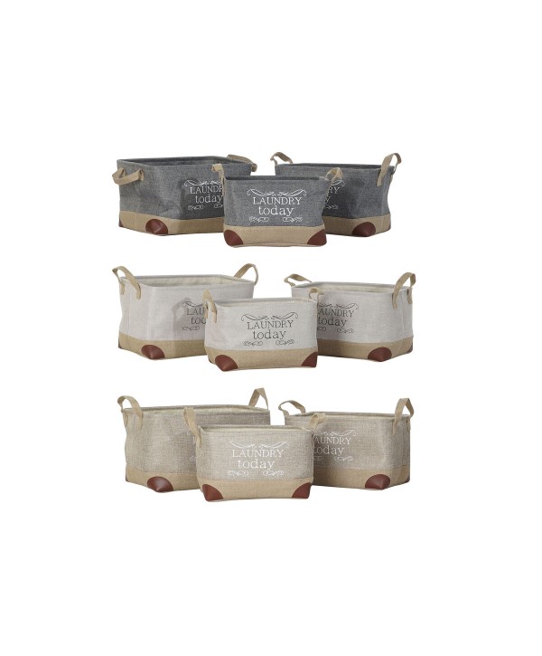 Mehrzweckkorb DKD Home Decor Beige Grau Hellbraun 40 x 30 x 24 cm Holz 3 Stücke (3 Stück)