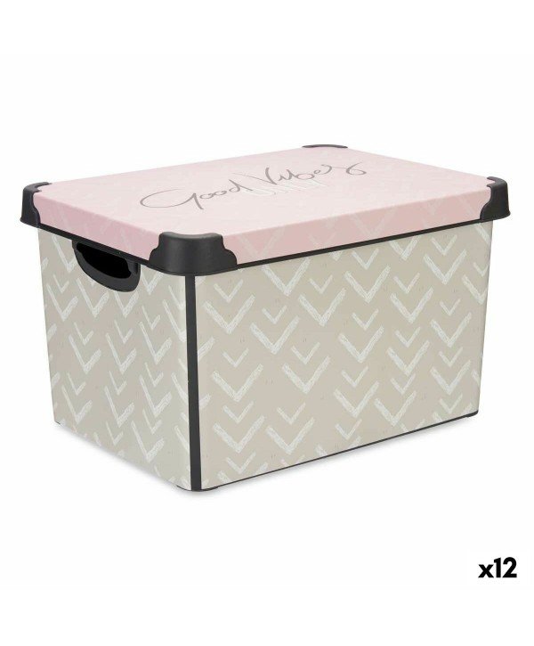 Storage Box with Lid Kipit Vibes Pink Plastic Arrows 17 L 28 x 22 x 37 cm (12 Units)